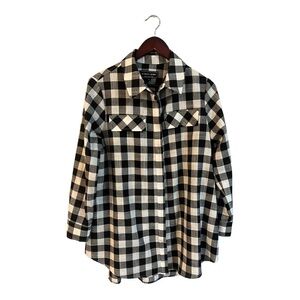 Porter Grey Button Up Shirt Large Buffalo Plaid Black White Long Sleeves